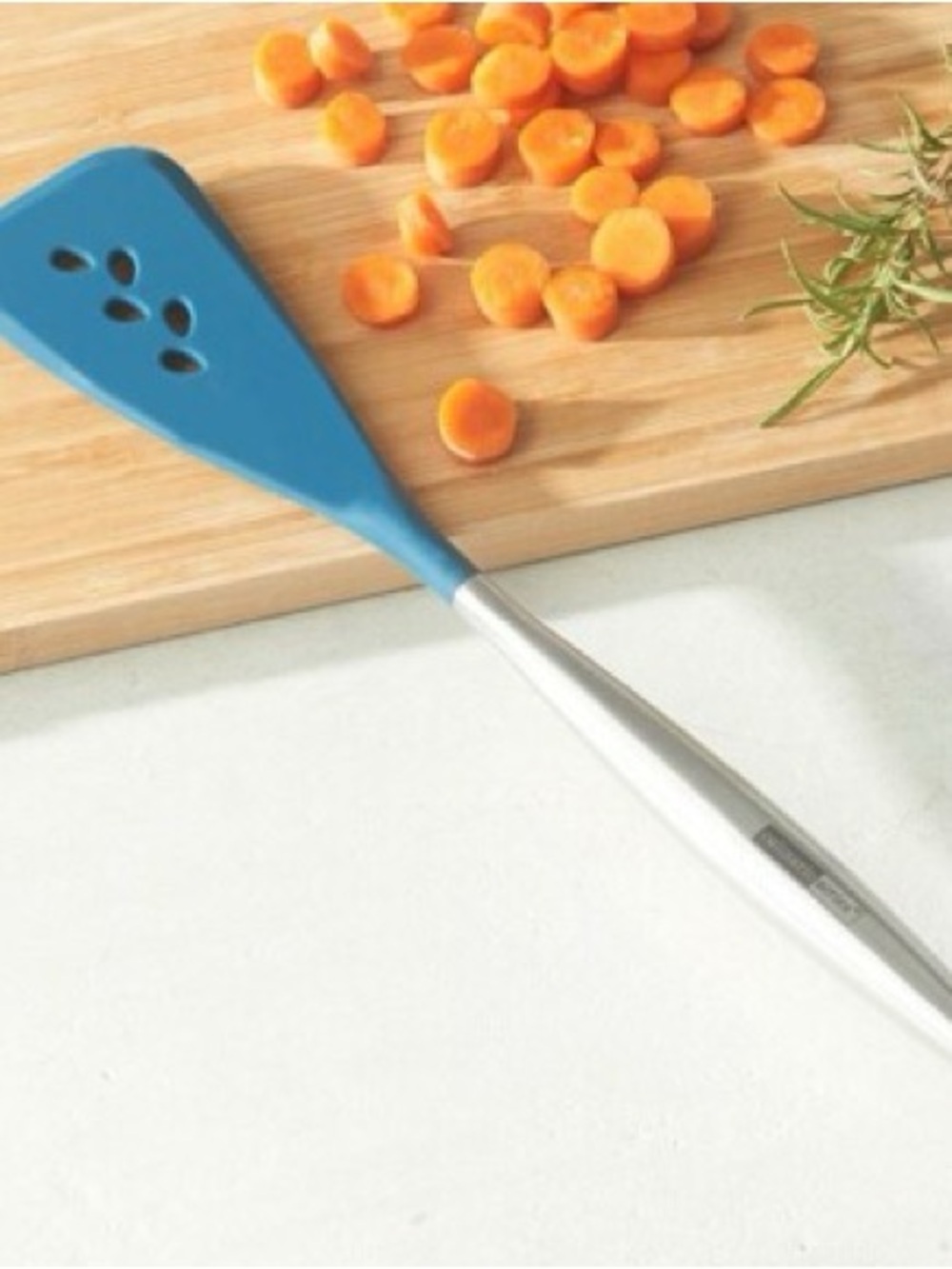 Princess House Blue Silicone Slotted Turner with Silver Handle